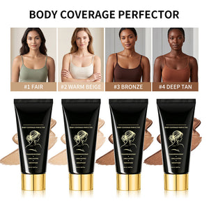 Shade range swatched on four skin tones